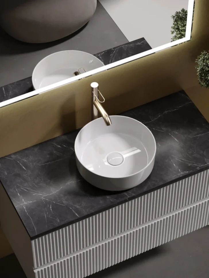 Тумба с раковиной Sancos Snob R 100 см, bianco, столешница черный мрамор, раковина CN5001