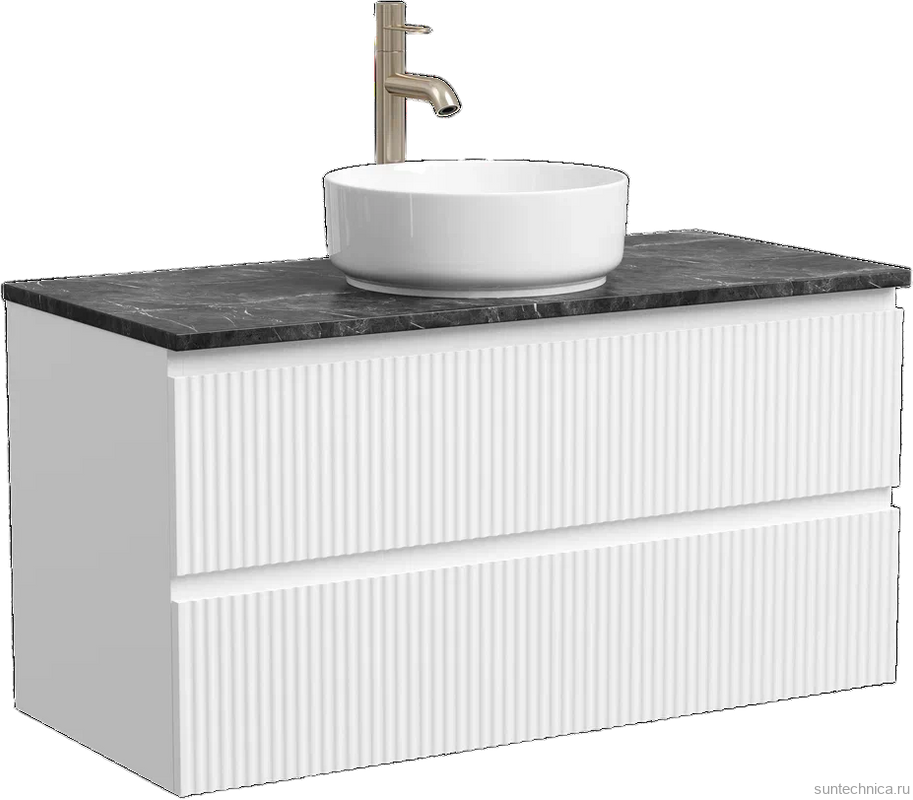 Тумба с раковиной Sancos Snob R 100 см, bianco, столешница черный мрамор, раковина CN5001