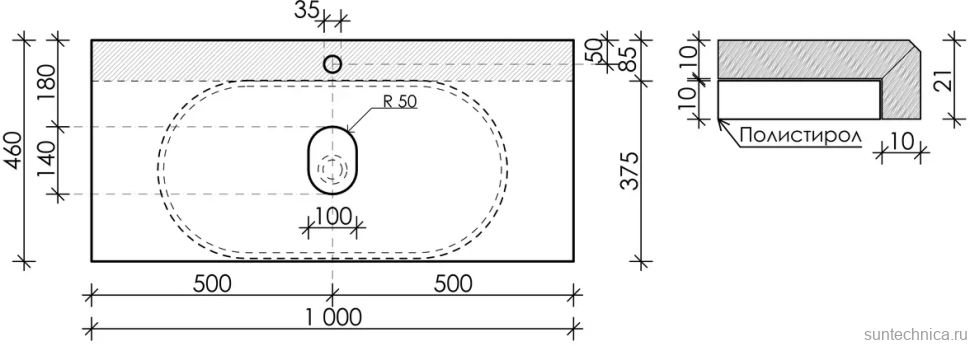 Тумба с раковиной Sancos Snob R 100 см, bianco, столешница черный мрамор, раковина CN5001