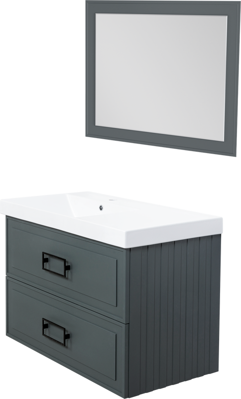 Мебель для ванной комнаты La Fenice Cubo Twin 90 L серая, ручки черные