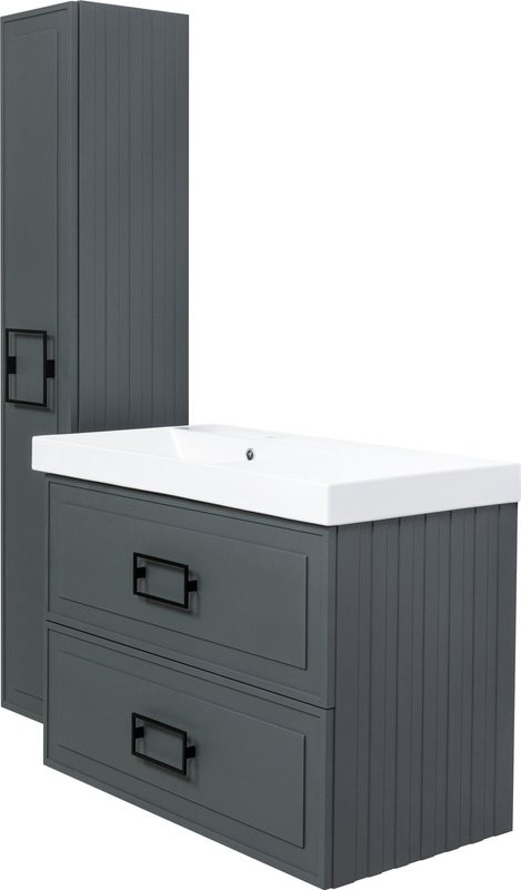 Мебель для ванной комнаты La Fenice Cubo Twin 90 L серая, ручки черные