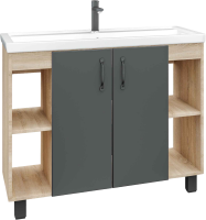 Тумба под раковину со столешницей Grossman Флай 100 дуб сонома, серая