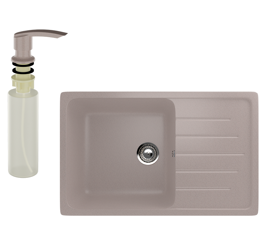 Мойка кухонная Ulgran U-400 302 песочная + дозатор U-02 песочный