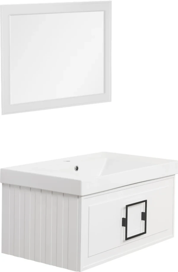 Мебель для ванной комнаты La Fenice Cubo 80 белая, ручка черная