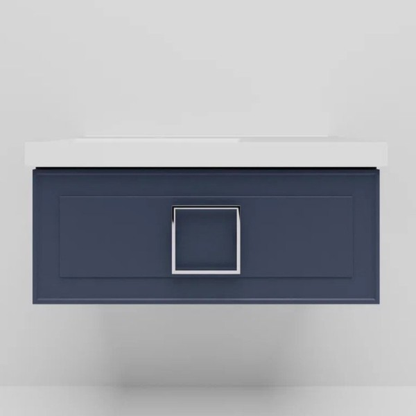 Тумба с раковиной La Fenice Cubo 90 L синяя, ручка хром