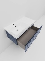 Тумба с раковиной La Fenice Cubo 90 L синяя, ручка хром