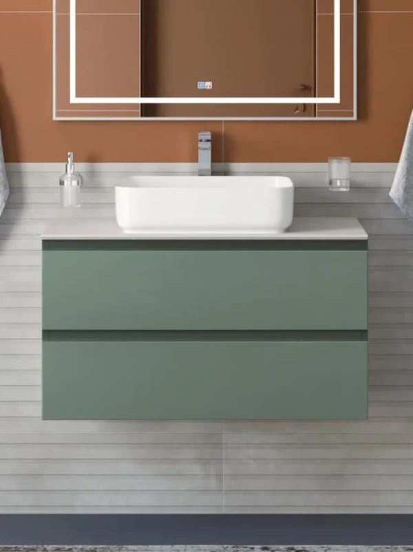 Тумба под раковину со столешницей BelBagno Kraft 100 подвесная, матовая еловая, столешница kep-100-bo