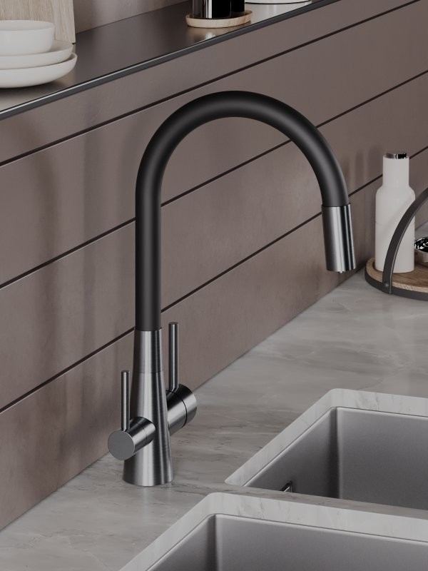 Смеситель для кухни Agger Elegant A3230355 с гибким изливом, оружейная сталь матовая