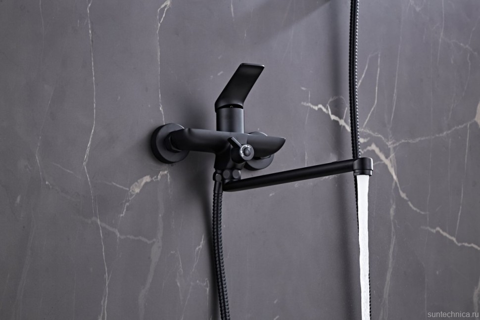 Смеситель с длинным изливом для ванны Haiba HB22816-7 черный