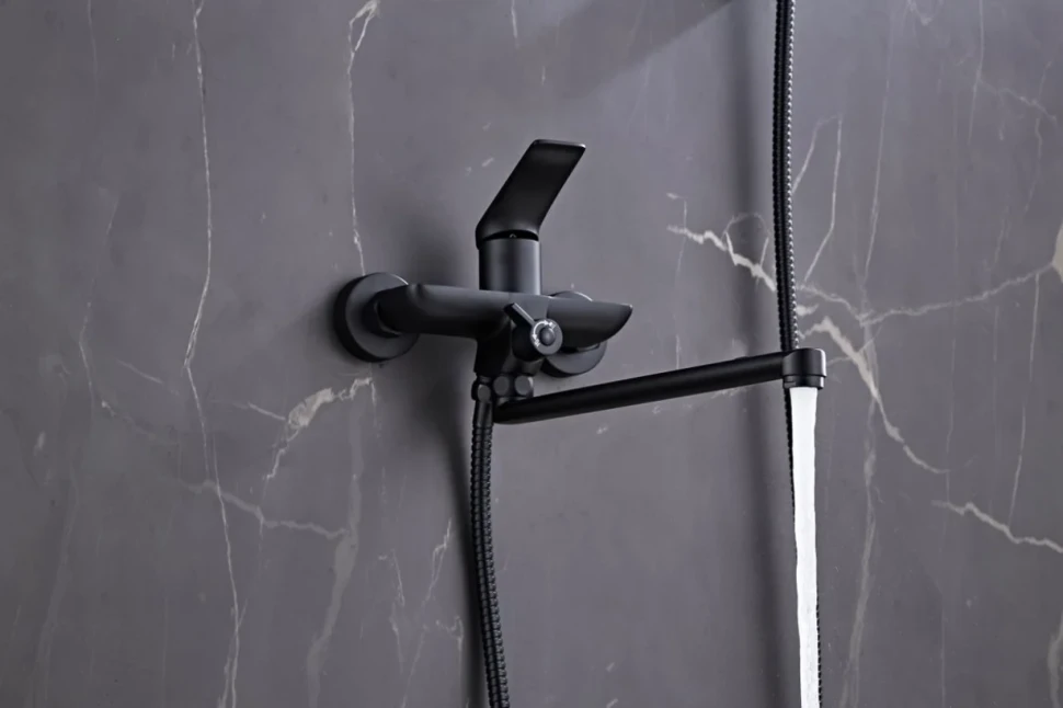 Смеситель с длинным изливом для ванны Haiba HB22816-7 черный