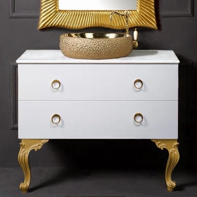 Тумба с раковиной Armadi Art NeoArt 100 белая с ручками Moon золото, с ножками