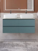 Тумба под раковину со столешницей BelBagno Kraft 120 подвесная, матовая голубая, столешница kep-120-2-cem, для двоих