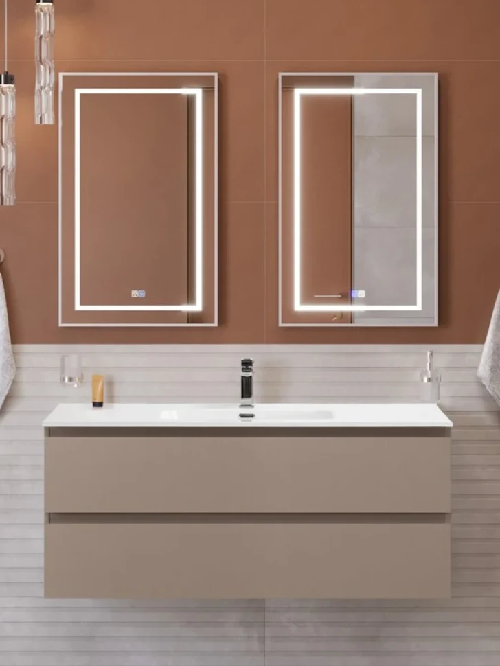 Мебель для ванной комнаты BelBagno Kraft 120 подвесная, матовая бежевая, раковина bb1200etl