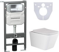 Комплект Унитаз подвесной Ceramicanova Metric CN3007 безободковый, с микролифтом + Инсталляция Envision CN1002CH + Кнопка Flat, хром