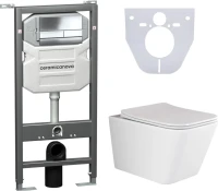 Комплект Унитаз подвесной Ceramicanova Metric CN3007 безободковый, с микролифтом + Инсталляция Envision CN1002CH + Кнопка Flat, хром