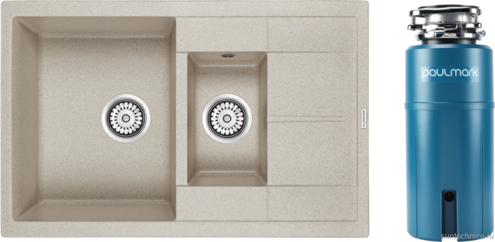 Комплект Мойка Paulmark Flugen 60/1,5 PM237850-BE бежевый + Измельчитель Intenso