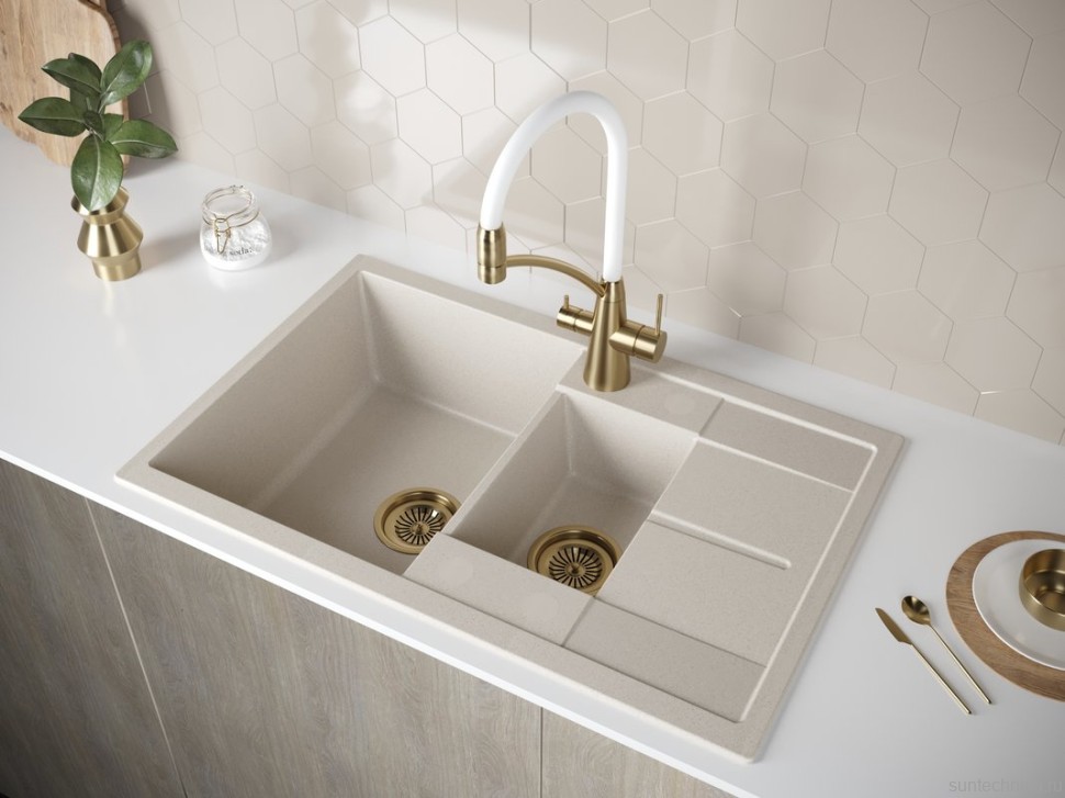 Комплект Мойка Paulmark Flugen 60/1,5 PM237850-BE бежевый + Измельчитель Intenso