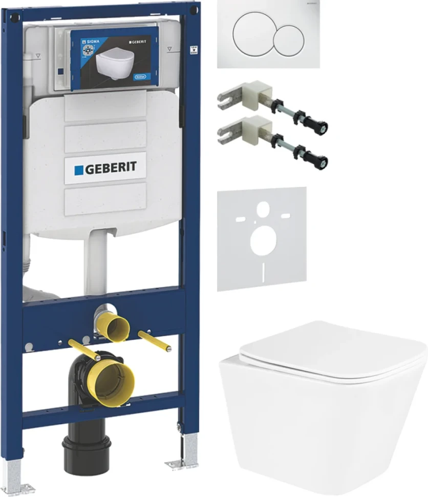 Комплект Унитаз подвесной BelBagno Due + Крепления Geberit Duofix 111.815.00.1 к стене + Звукоизоляция + Инсталляция UP 320 111.300.00.5 + Кнопка Sigma 01 115.770.11.5 белая
