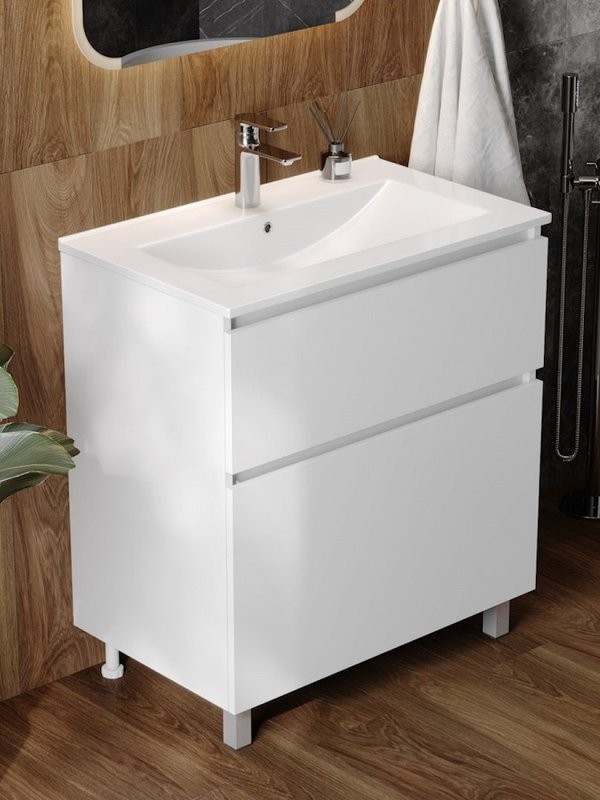 Тумба с раковиной Teymi Laina 75 напольная, матовая белая