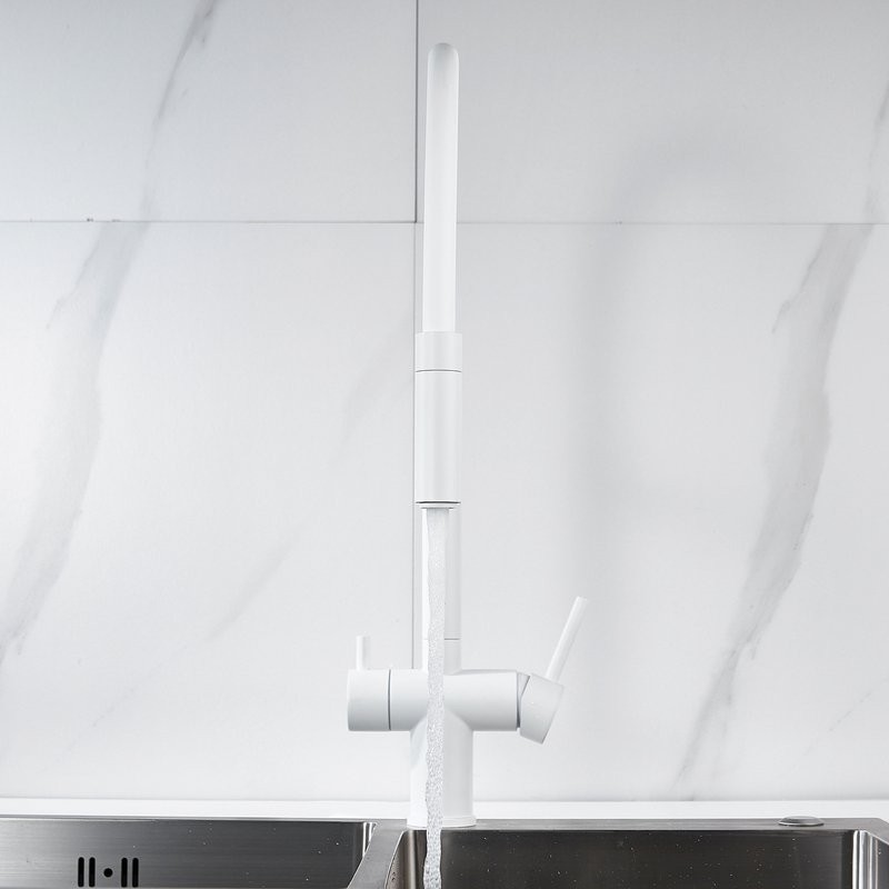 Смеситель для кухни Shevanik S178C с гибким изливом, белый