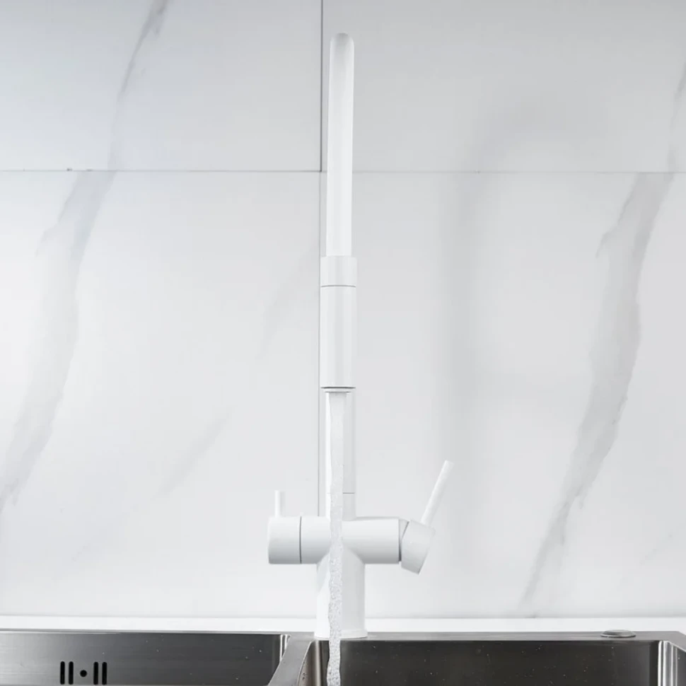 Смеситель для кухни Shevanik S178C с гибким изливом, белый