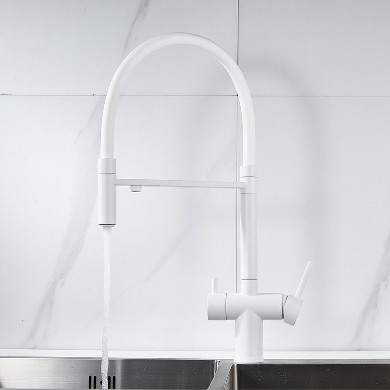 Смеситель для кухни Shevanik S178C с гибким изливом, белый