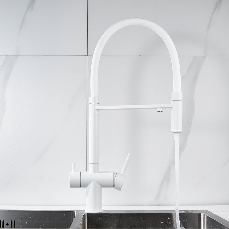 Смеситель для кухни Shevanik S178C с гибким изливом, белый