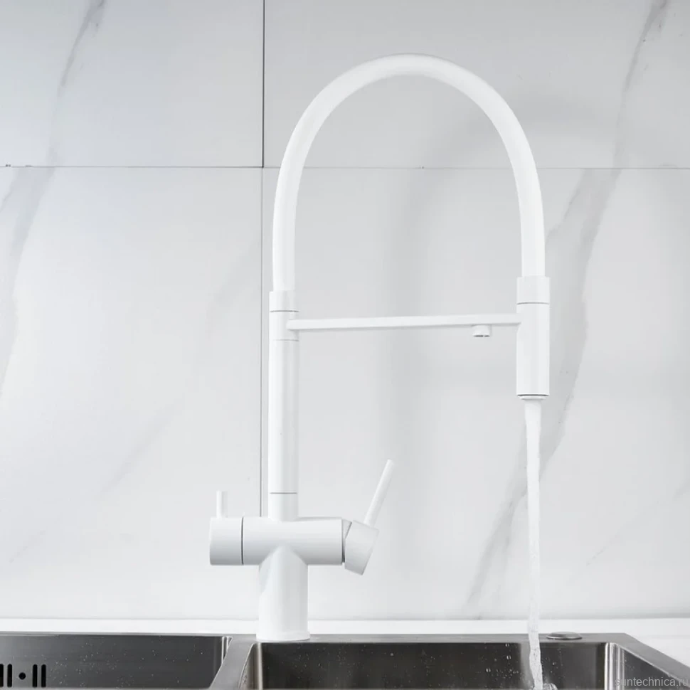 Смеситель для кухни Shevanik S178C с гибким изливом, белый