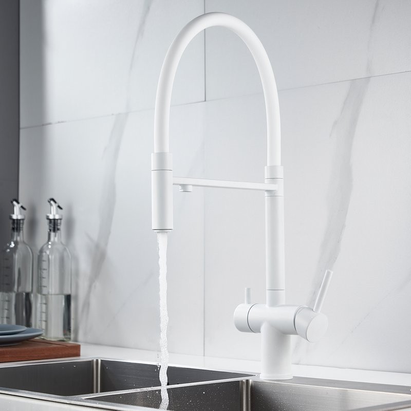 Смеситель для кухни Shevanik S178C с гибким изливом, белый