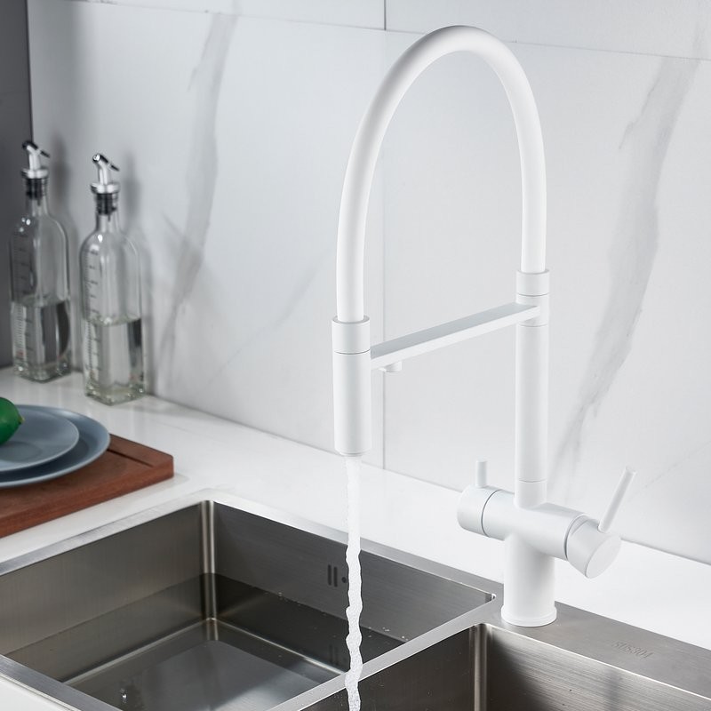 Смеситель для кухни Shevanik S178C с гибким изливом, белый