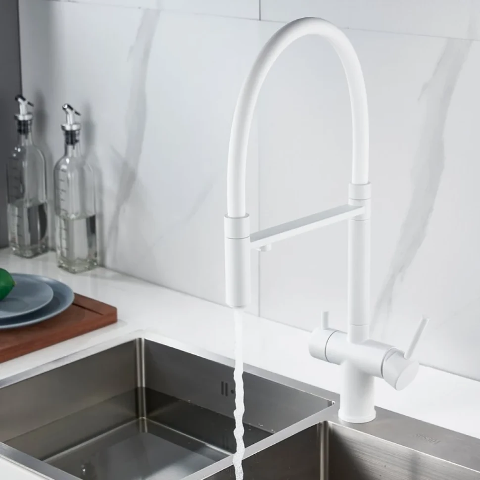 Смеситель для кухни Shevanik S178C с гибким изливом, белый