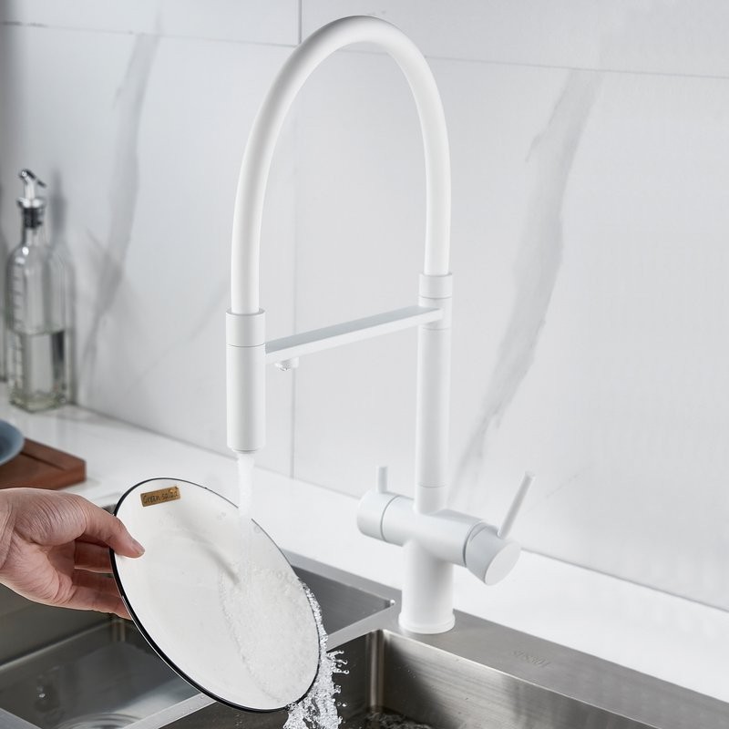 Смеситель для кухни Shevanik S178C с гибким изливом, белый