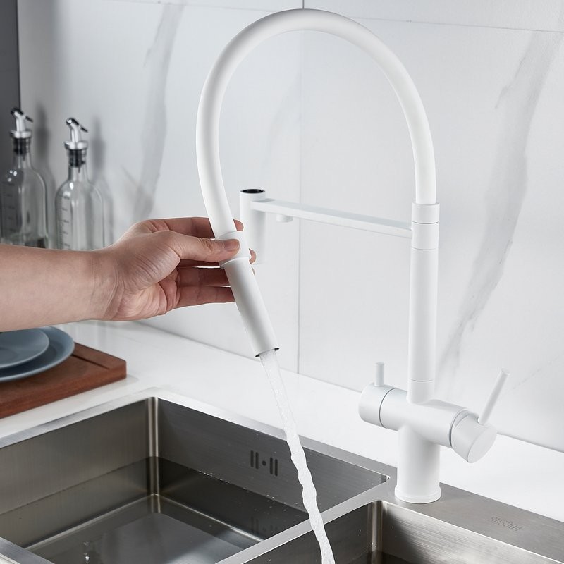 Смеситель для кухни Shevanik S178C с гибким изливом, белый