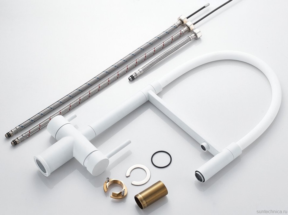 Смеситель для кухни Shevanik S178C с гибким изливом, белый