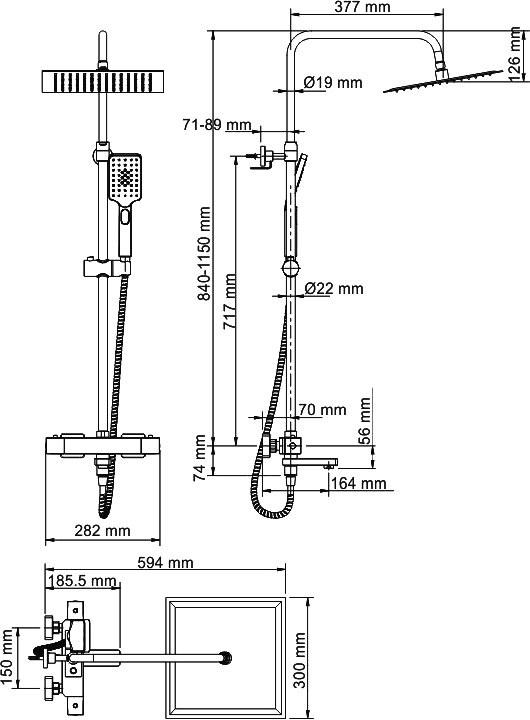 Душевая стойка Wasserkraft Thermo A29901 черная матовая