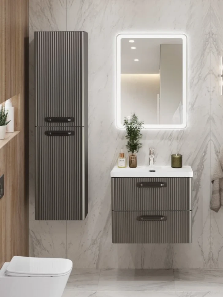 Мебель для ванной комнаты BelBagno Due 50 ручки матовый темный никель, оружейная сталь