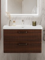 Тумба с раковиной BelBagno Due 80 ручки матовый темный никель, noce