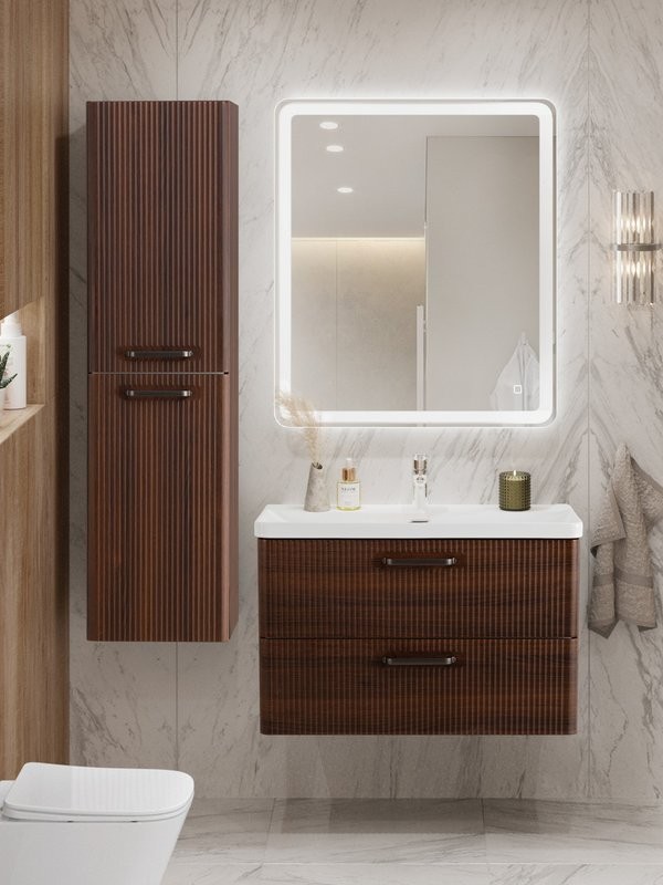 Тумба с раковиной BelBagno Due 80 ручки матовый темный никель, noce