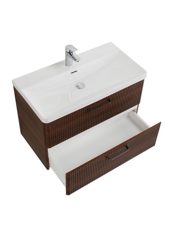 Тумба с раковиной BelBagno Due 80 ручки матовый темный никель, noce