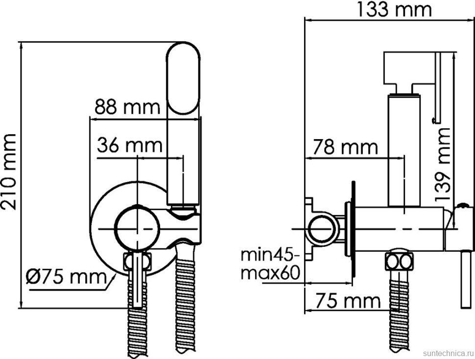 Гигиенический душ Wasserkraft A70138 со смесителем, С ВНУТРЕННЕЙ ЧАСТЬЮ, хром
