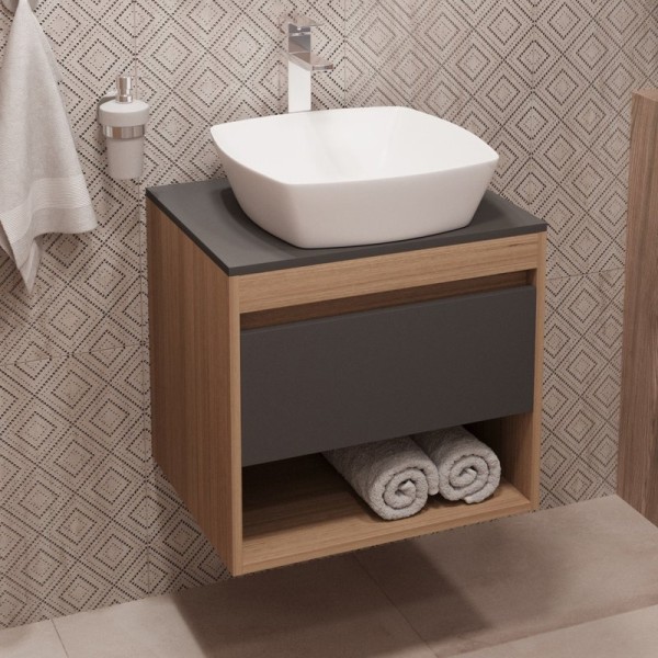 Тумба с раковиной Teymi Ritta 55 дуб эврика, матовый графит, раковина Kati 43