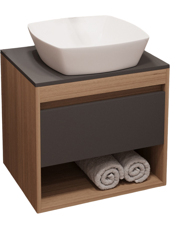 Тумба с раковиной Teymi Ritta 55 дуб эврика, матовый графит, раковина Kati 43