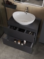 Тумба с раковиной Orange Line 80 подвесная, 2 ящика, матовый графит с раковиной B08-585w