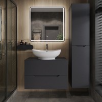 Тумба с раковиной Orange Line 80 подвесная, 2 ящика, матовый графит с раковиной B08-585w
