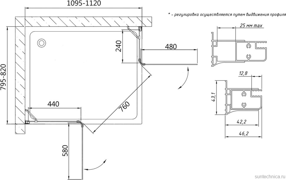 Душевой уголок Vegas Glass AFA-F 110*80 07 01 L профиль матовый хром, стекло прозрачное