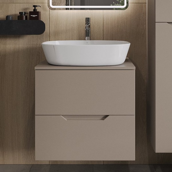 Тумба с раковиной Orange Line 60 подвесная, 2 ящика, матовый латте с раковиной B08-500W