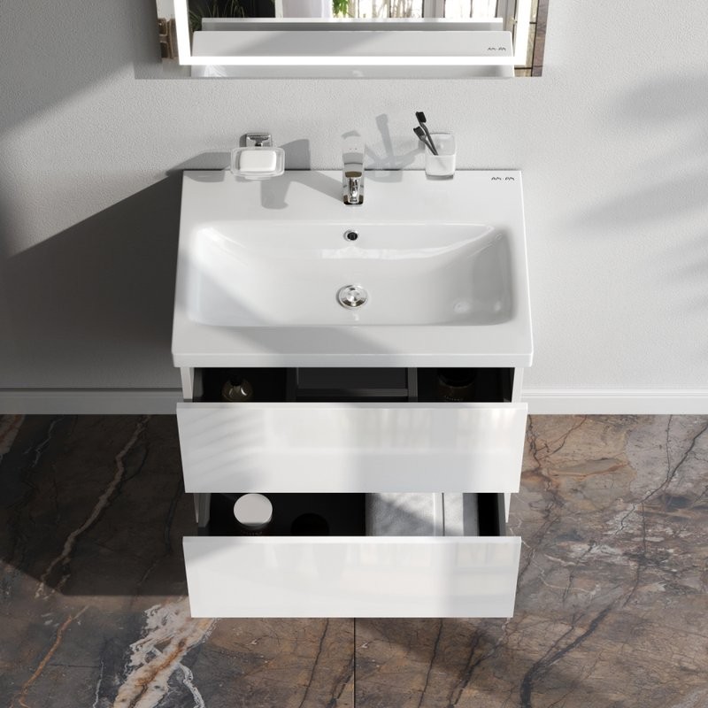 Тумба с раковиной AM.PM Gem 60 белый глянец, подвесная, с 2 ящиками