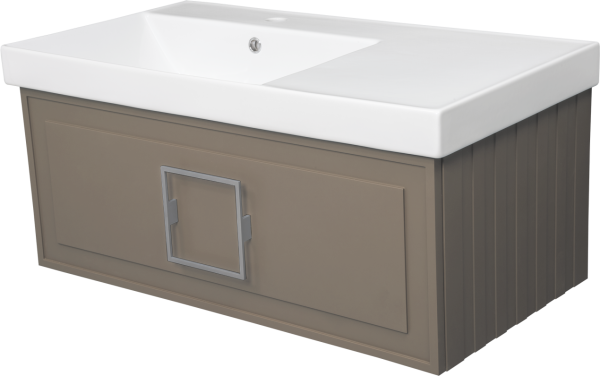 Тумба с раковиной La Fenice Cubo 90 L подвесная, cappuccino, ручка хром, раковина Cubo 90 L