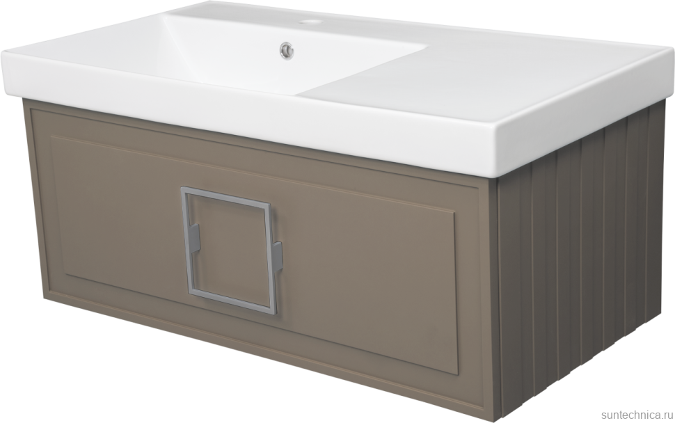 Тумба с раковиной La Fenice Cubo 90 L подвесная, cappuccino, ручка хром, раковина Cubo 90 L