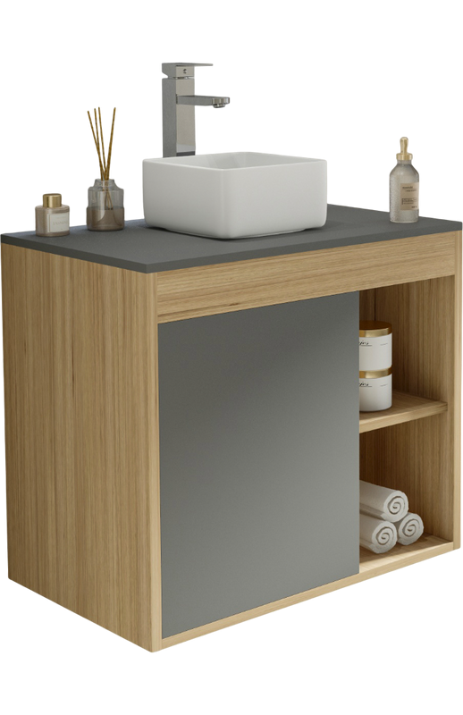 Тумба с раковиной Teymi Nura 70 дуб эврика, матовый графит, раковина Helmi Mini 24